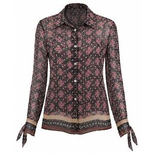 Bice Silk Sheer Floral Polka Dot Button Front Blouse Size 6 Italian Designer